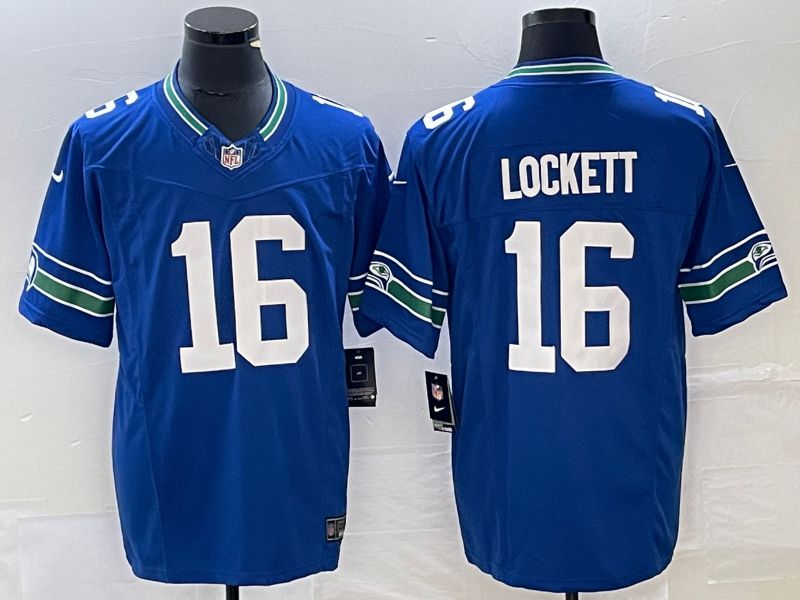 Men Seattle Seahawks 16 Lockett Nike Royal Throwback Player Game NFL Jersey